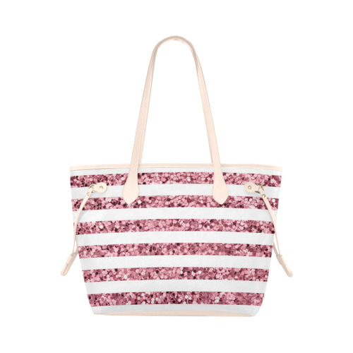Pink Glitter Sparkle Stripes Clover Canvas Tote Bag (Model 1661) ID D1620950
