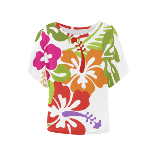 Tropical Hibiscus Blossoms Bouquet Women's Batwing-Sleeved Blouse T shirt (Model T44)