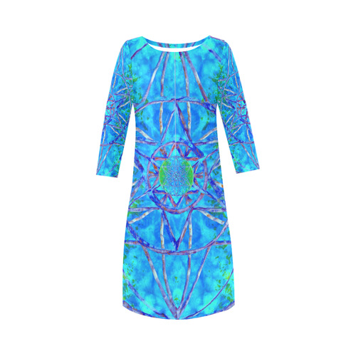 protection in nature colors-teal, blue and green Round Collar Dress (D22)