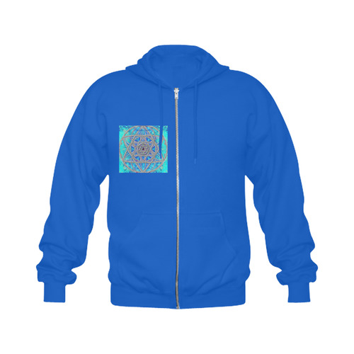 protection in blue harmony blue Gildan Full Zip Hooded Sweatshirt (Model H02)