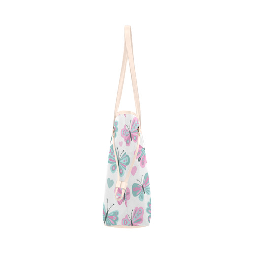Cute Pastel Butterfly Pattern Pink Hearts Clover Canvas Tote Bag (Model 1661)
