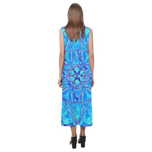 protection in nature colors-teal, blue and green Phaedra Sleeveless Open Fork Long Dress (Model D08)