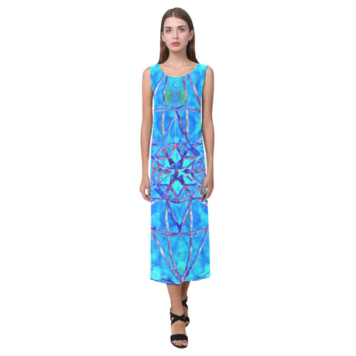 protection in nature colors-teal, blue and green Phaedra Sleeveless Open Fork Long Dress (Model D08)