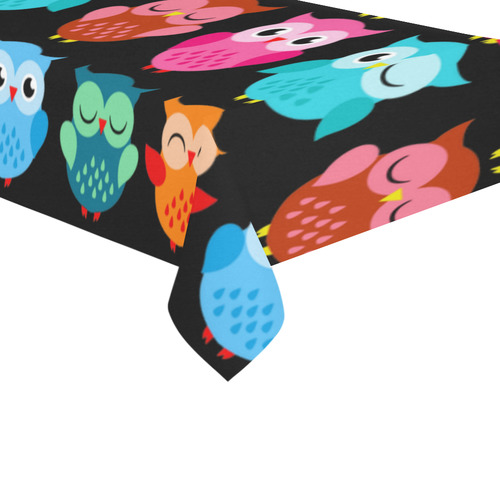 Cute Owls Pattern Red Pink Blue Cotton Linen Tablecloth 60"x 104"