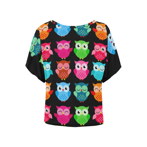 Cute Owls Pattern Red Pink Blue Women's Batwing-Sleeved Blouse T shirt (Model T44)