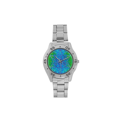 protection in nature colors-teal, blue and green Men's Stainless Steel Analog Watch(Model 108)