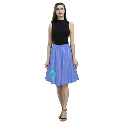 protection in nature colors-teal, blue and green-2 Melete Pleated Midi Skirt (Model D15)