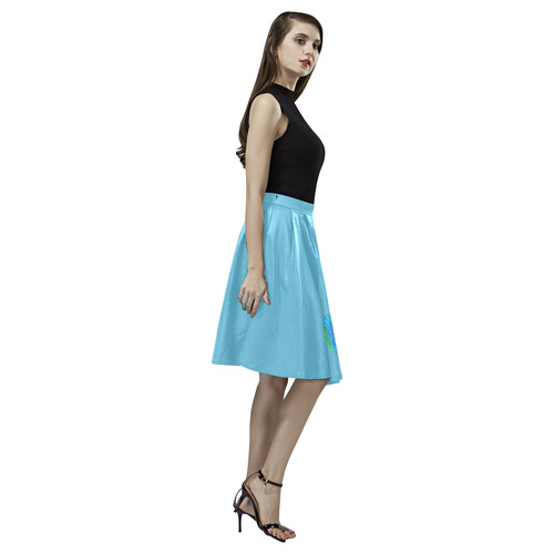 protection in nature colors-teal, blue and green-2 Melete Pleated Midi Skirt (Model D15)