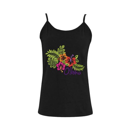 Tropical Aloha Hibiscus Blossoms Bouquet Women's Spaghetti Top (USA Size) (Model T34)