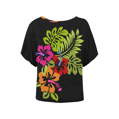 Tropical Hibiscus Flowers Bouquet Women's Batwing-Sleeved Blouse T shirt (Model T44)