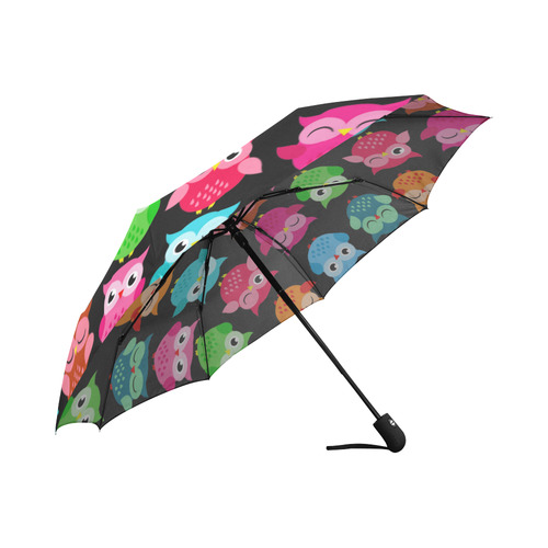 Cute Owls Pattern Red Pink Blue Auto-Foldable Umbrella (Model U04)