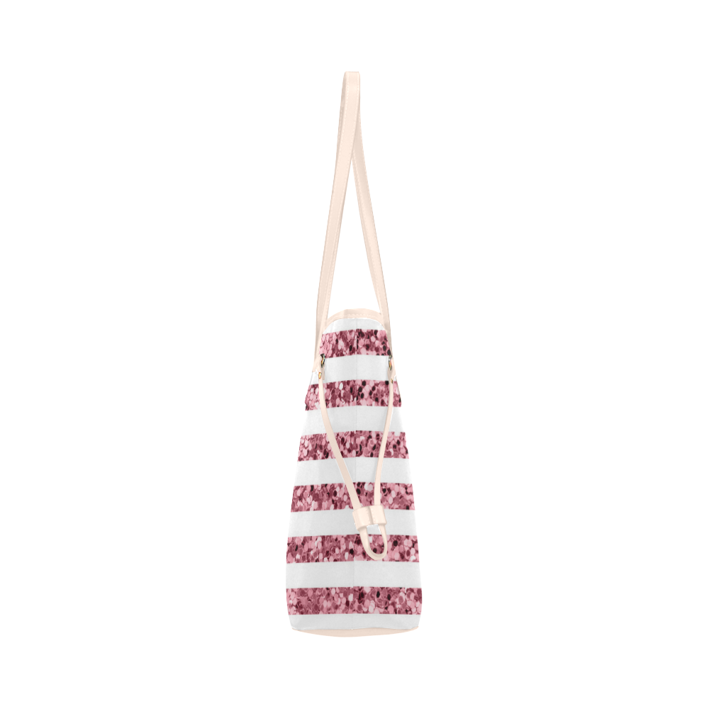 Pink Glitter Sparkle Stripes Clover Canvas Tote Bag (Model 1661) ID D1620950