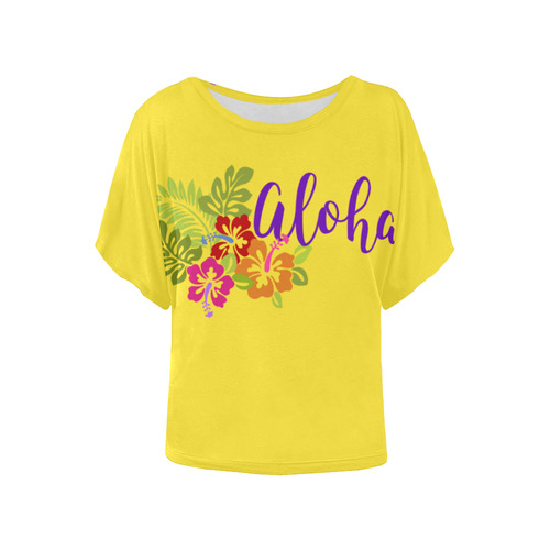 Tropical Aloha Hibiscus Bouquet Women's Batwing-Sleeved Blouse T shirt (Model T44)