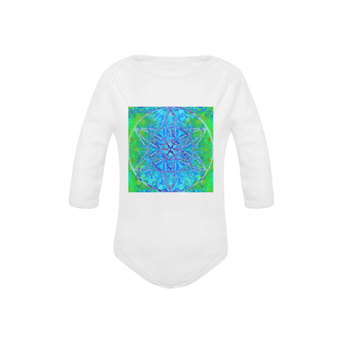 protection in nature colors-teal, blue and green Baby Powder Organic Long Sleeve One Piece (Model T27)