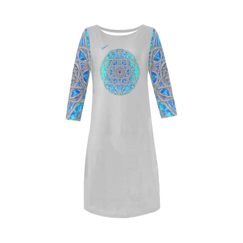 protection in blue harmony-3 Round Collar Dress (D22)