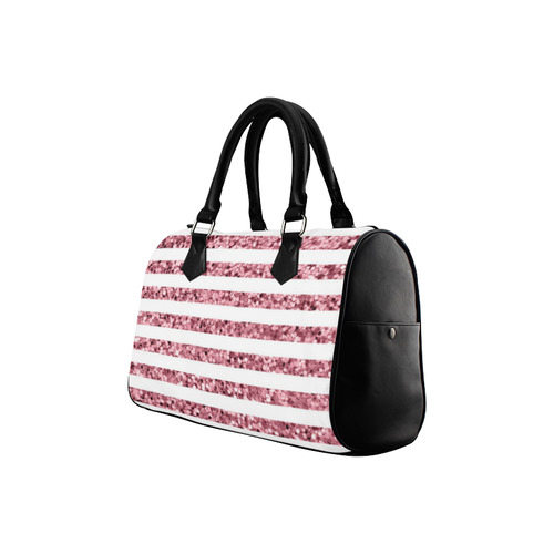 Pink Glitter Sparkle Stripes Boston Handbag (Model 1621)