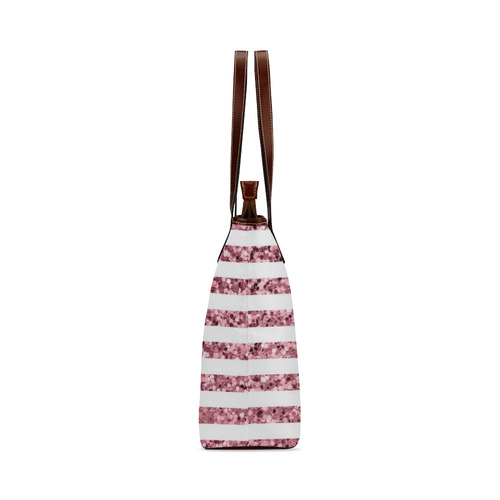 Pink Glitter Sparkle Stripes Shoulder Tote Bag (Model 1646)