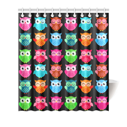 Cute Owls Pattern Red Pink Blue Shower Curtain 66"x72"