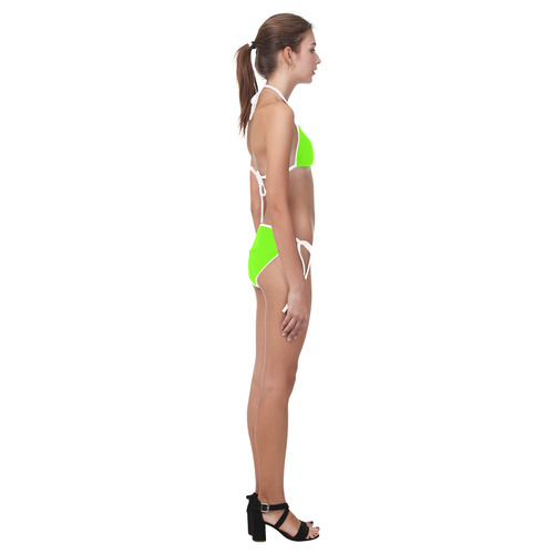 Super Bright Fluorescent Green Neon & White Custom Bikini Swimsuit (Model S01)
