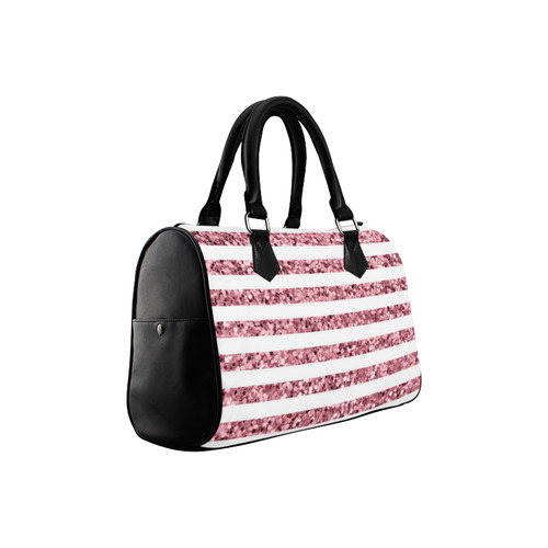 Pink Glitter Sparkle Stripes Boston Handbag (Model 1621)