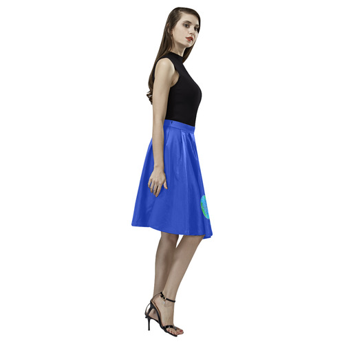 protection in nature colors-teal, blue and green-2 Melete Pleated Midi Skirt (Model D15)