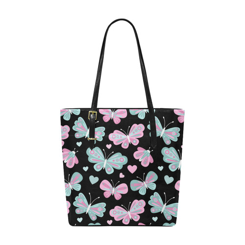 Cute Pastel Butterfly Pattern Pink Hearts Black Euramerican Tote Bag/Small (Model 1655)