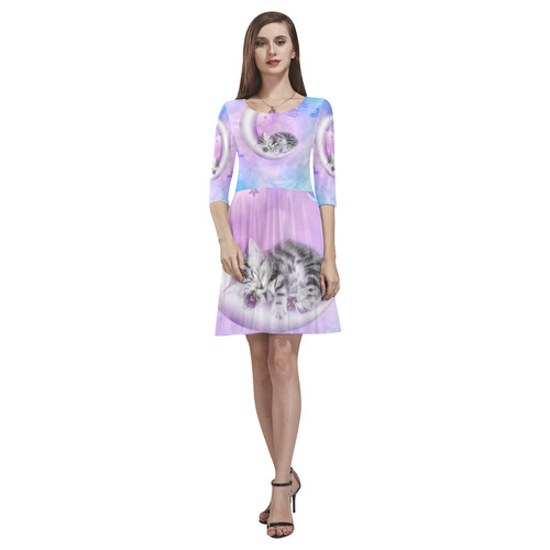 Cute sleeping kitten Tethys Half-Sleeve Skater Dress(Model D20)