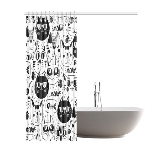Cat Black and White Funny Cartoon Shower Curtain 69"x84"