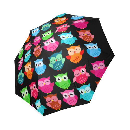 Cute Owls Pattern Red Pink Blue Foldable Umbrella (Model U01)