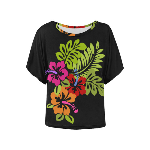 Tropical Hibiscus Flowers Bouquet Women's Batwing-Sleeved Blouse T shirt (Model T44)
