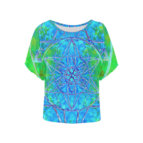 protection in nature colors-teal, blue and green Women's Batwing-Sleeved Blouse T shirt (Model T44)