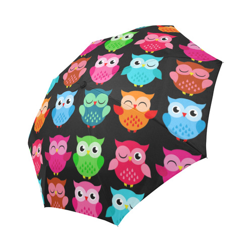 Cute Owls Pattern Red Pink Blue Auto-Foldable Umbrella (Model U04)