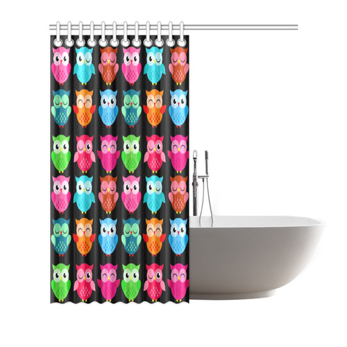 Cute Owls Pattern Red Pink Blue Shower Curtain 66"x72"