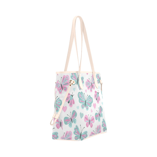 Cute Pastel Butterfly Pattern Pink Hearts Clover Canvas Tote Bag (Model 1661)