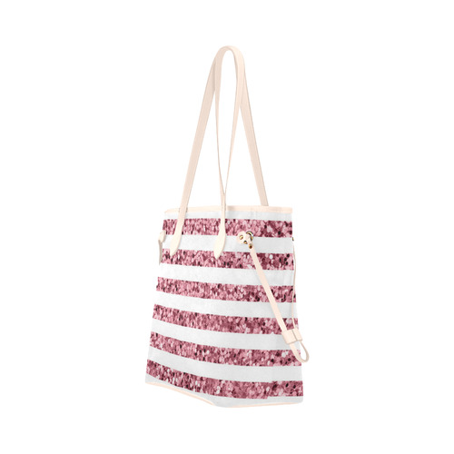 Pink Glitter Sparkle Stripes Clover Canvas Tote Bag (Model 1661) ID D1620950