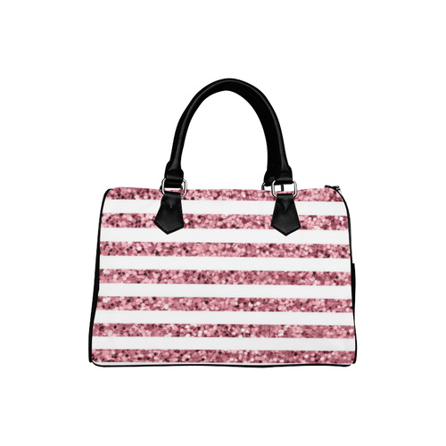 Pink Glitter Sparkle Stripes Boston Handbag (Model 1621)