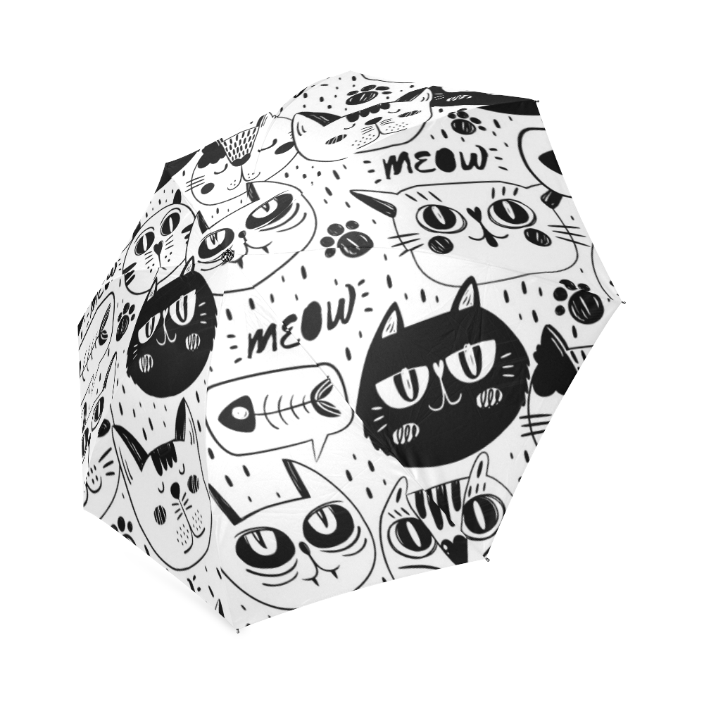 Cat Black and White Funny Cartoon Foldable Umbrella (Model U01) ID