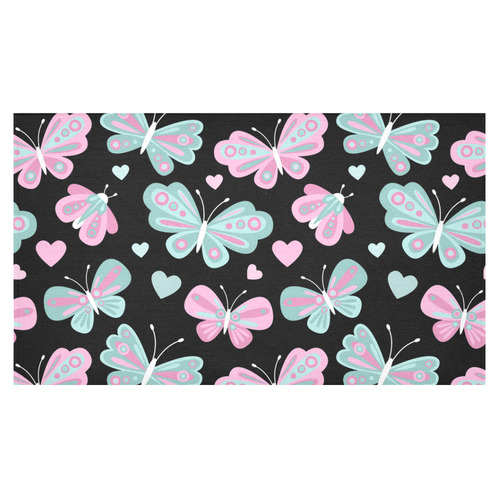 Cute Pastel Butterfly Pattern Pink Hearts Black Cotton Linen Tablecloth 60"x 104"
