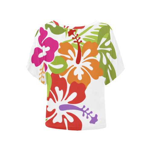 Tropical Hibiscus Blossoms Bouquet Women's Batwing-Sleeved Blouse T shirt (Model T44)