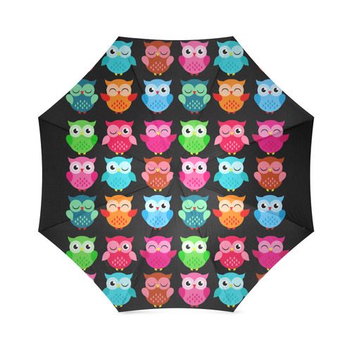 Cute Owls Pattern Red Pink Blue Foldable Umbrella (Model U01)
