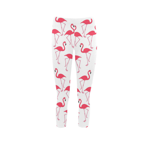 Flamingos on White background Capri Legging (Model L02)