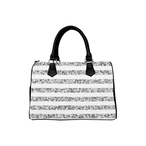 Silver Glitter Sparkle Stripes Boston Handbag (Model 1621)