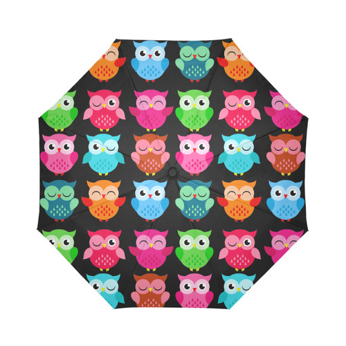 Cute Owls Pattern Red Pink Blue Auto-Foldable Umbrella (Model U04)