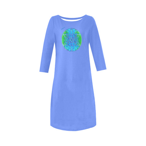 protection in nature colors-teal, blue and green-3 Round Collar Dress (D22)