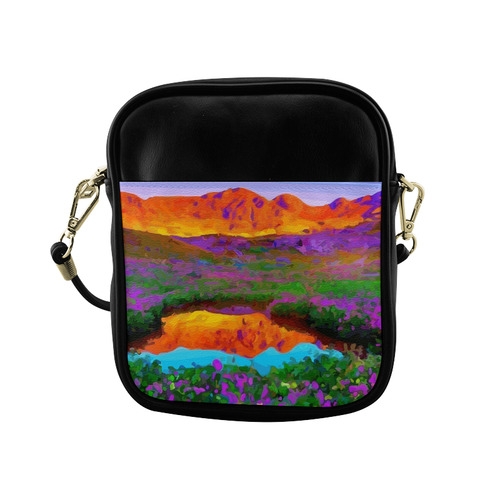 Sunset Landscape Purple Floral Red Mountains Sling Bag (Model 1627)