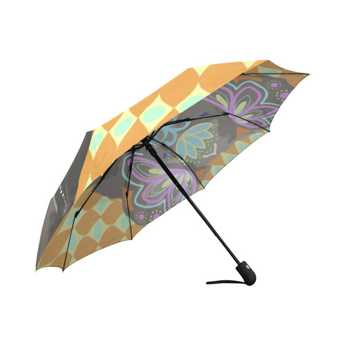Painted Indian Elephant Geometric Background Auto-Foldable Umbrella (Model U04)