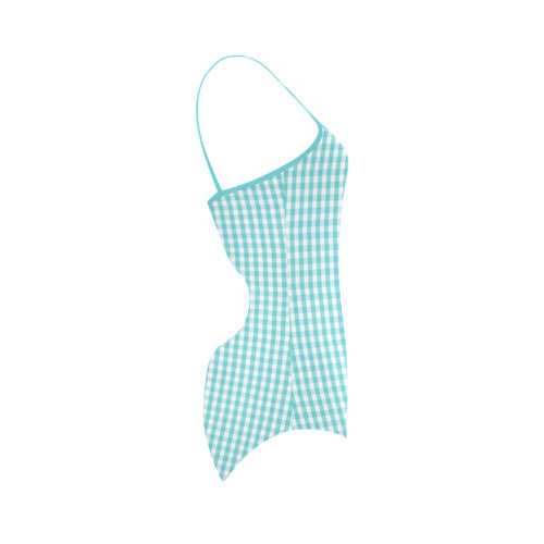 Aqua Blue Gingham Check Plaid Strap Swimsuit ( Model S05)