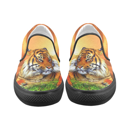 Sumatran Tiger Slip-on Canvas Shoes for Kid (Model 019)