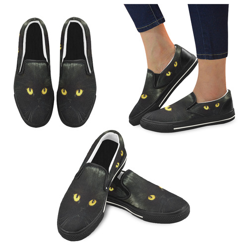Black Cat Slip-on Canvas Shoes for Kid (Model 019)