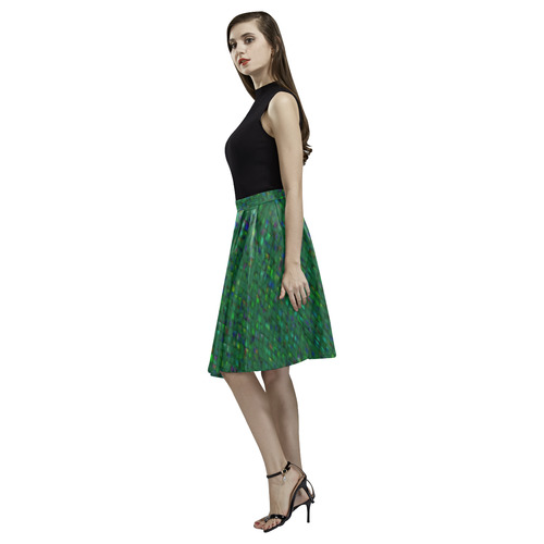 Antique Texture Green Melete Pleated Midi Skirt (Model D15)